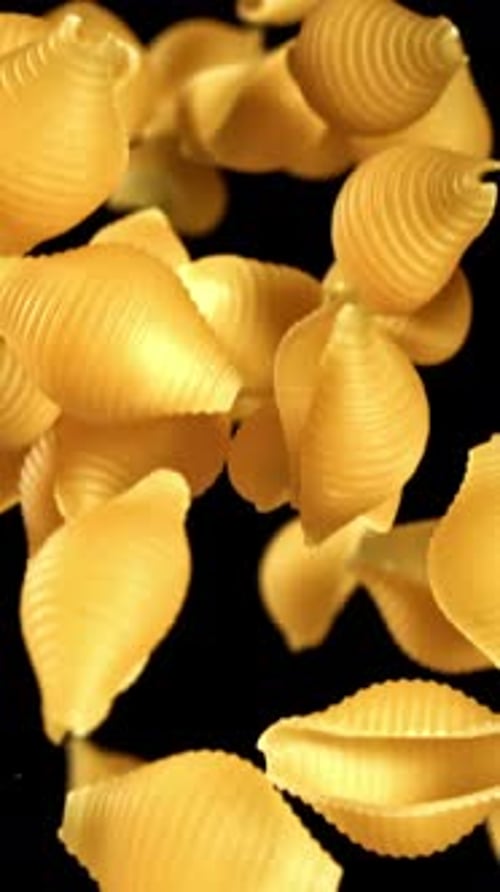 Super Slow Motion Flying Dry Conchiglie Pasta Filmed on a Highspeed Camera at 1000 Fps