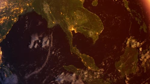 Thailand From Space At Sunrise. Asia From Space Orbit. Blue Planet Earth. Globe