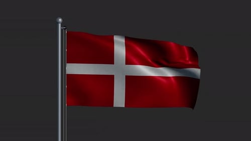 Frontal View of the Flag of Denmark Fluttering on a Flagpole