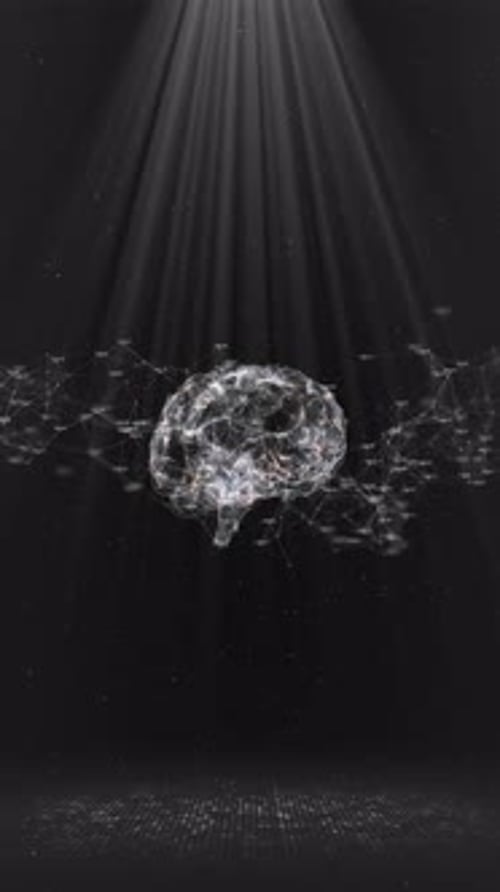 Wireframe, Cyber-Mind, Mensch, KI, Technologie, Zukunft, maschinelles Lernen, Gesicht, Leiterplatte, binärer Datenfluss
