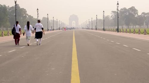 Indian people doing morning walk at India gate