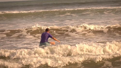 Man Surfing On Board In Sea, Super Slow Motion 240fps