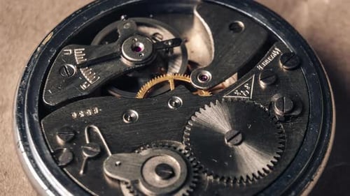 Chronologie du mécanisme de l'horloge avec rotation, gros plan