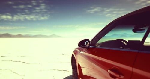 Cinematic Red Sports Car in Desert Landscape