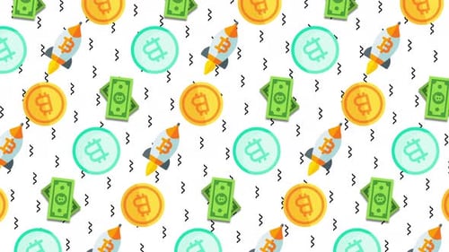 Bitcoin Money Rocket Seamless Growth Pattern Background