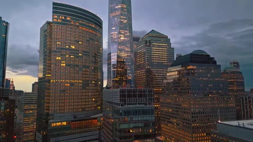 New York City Skyline at Night Drone View NYC Near Night From Drone New York City Skyline Cityscape