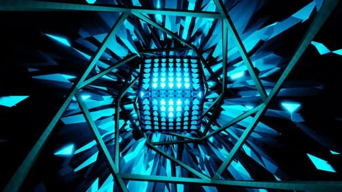 event and festival abstract background blue vibrating sci fi 3d cube in spiral tunnel vj loop