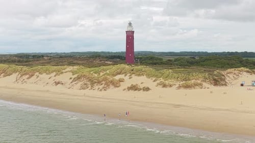 Drone capture of Ouddorp lighthouse on the seaside, Netherlands