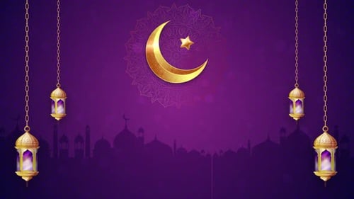 Elegant Eid Mubarak Greeting Title Animation with Golden Crescent and Lanterns
