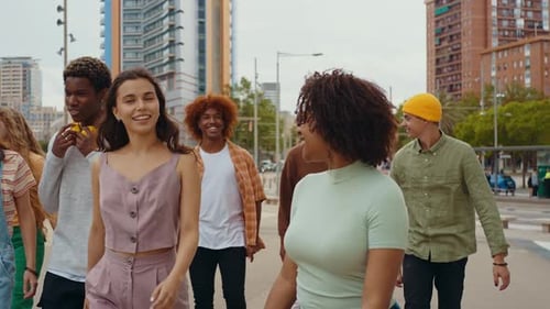 Group of Friends Walking in Urban Setting