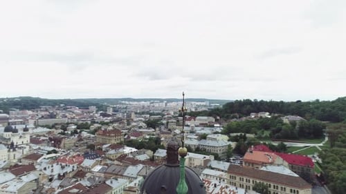 Aerial View of Spire of Church of the Assumption of Blessed Virgin Mary and Background of Ancient