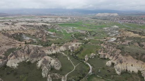 Aerial view of Goreme National Park, Goreme, Cappadocia, Nevsehir, Turkey.