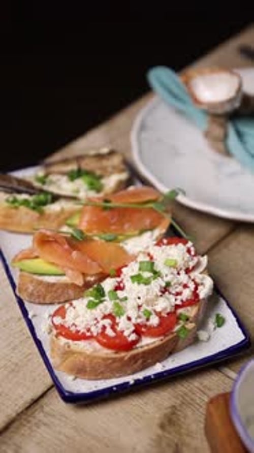 Variety of Open Faced Sandwiches on Plate