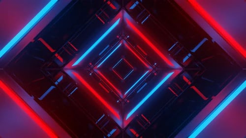Red And Blue Neon Mirror Square Tunnel Background Vj Loop In 4K