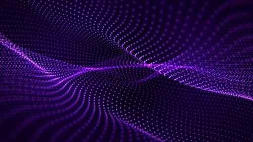 Looped waveform background with floating structure of particles and soft pink purple glow effect