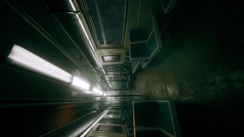 Vertical Empty Metal Subway Train in Urban Chicago