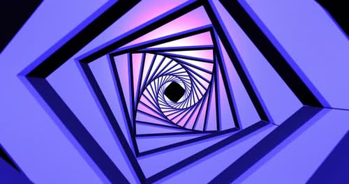 A beautiful abstract multi-colored tunnel of square slabs wrapped twisted into a spiral of bright li