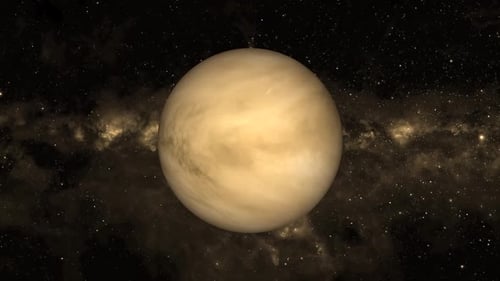 View of Realistic Venus planet Rotating on space or galaxy and stars milky way. 1208