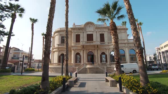 Establishing view of Limassol Municipal University Library on a clear ...