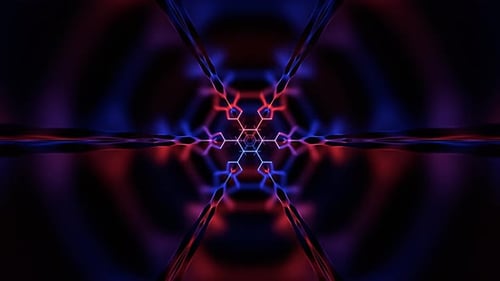 Roter und blauer digitaler neongeometrischer unendlicher Cybertunnel-Hintergrund, VJ Loop in 4K