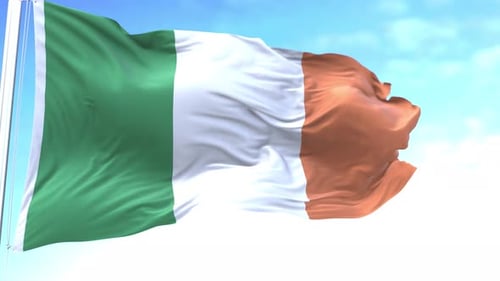 Realistic Ireland Flag Waving in Blue Sky Animation