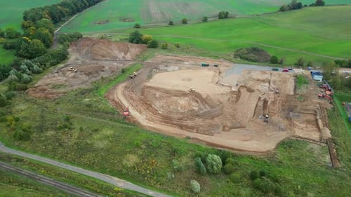 Aerial View of Active Construction Site in Countryside