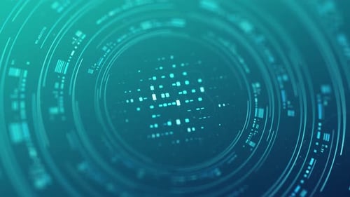 Evolving Financial Data in Circular Data Graph Rotating Over a Bright Green-Blue