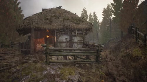 An Old Village with Wooden Dilapidated Houses