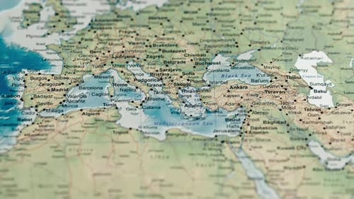 Panning View of Europe and Middle East Map