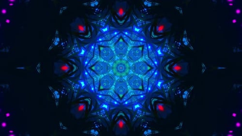 Blue and green kaleidoscope with lights. Kaleidoscope VJ loop