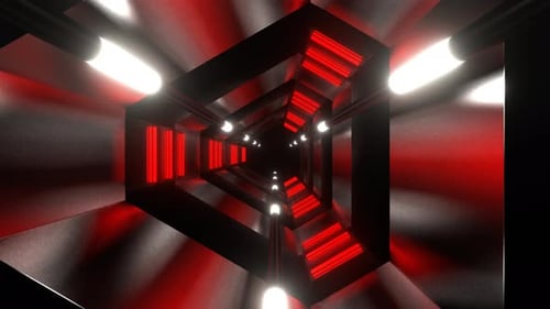 Roter und weißer Raumschiff-Energietunnel-Hintergrund VJ Loop In 4K