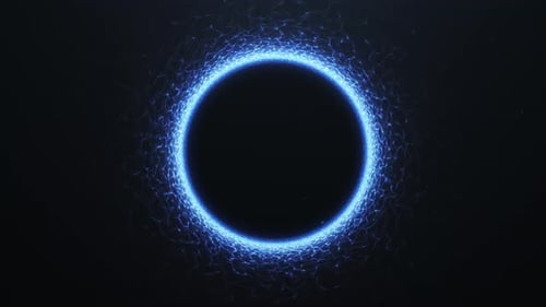 4K-Schleife blau leuchtender Partikel, die in ein kreisförmiges Energieportal mit starker Science-Fiction-Bewegung wirbeln