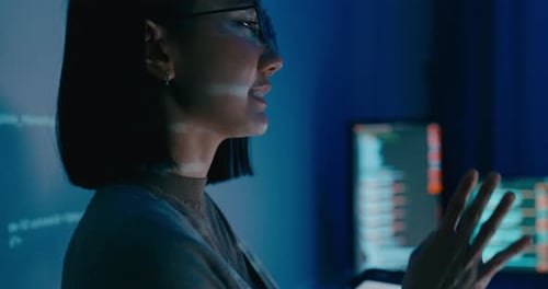 Asia female software developer mentor leader manager talk strategy plan to executive.