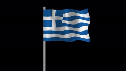 Animated Waving Greece Flag on Pole with Alpha Channel