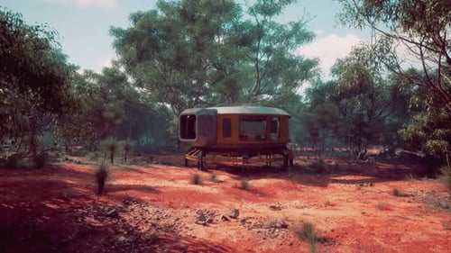 Futuristic Rotating Habitat in Arid Wilderness Landscape