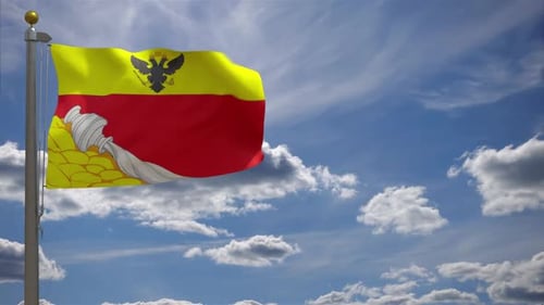 Eagle Cornucopia Flag Waving on Pole in Blue Sky