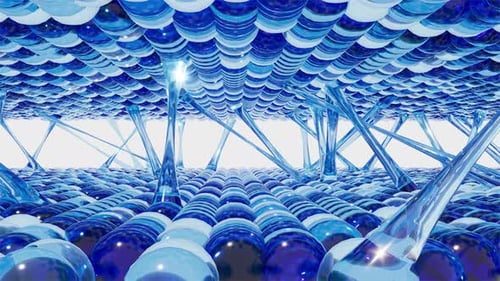 Futuristic Abstract Network of Glowing Spheres and Pillars