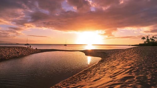 Timelaspe of a Beautiful Golden Sunset at Waimea Bay - Oahu Hawaii