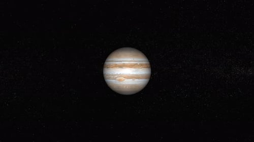 Realistischer Jupiterplanet Rotiert im Weltraum oder in der Galaxie und Sterne in der Milchstraße, Animation von Jupiter. 1154