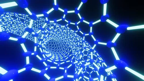 3D-Animationsanimation des blauen kristallinen Atomgittertunnels