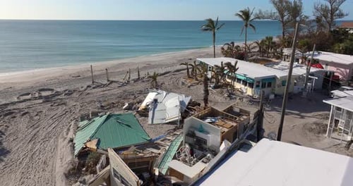 Hurricane Milton Storm Surge Severe Damage to Waterfront House on Manasota Key Florida Destroyed