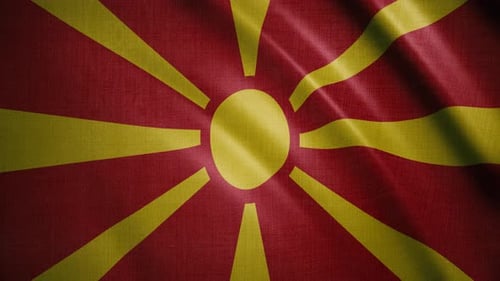 Waving Flag of North Macedonia with Realistic Fabric Texture