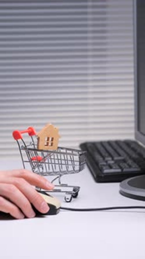 Vertical Video Hand Scrolling Computer Mouse Clicking on Internet for Real Estate and Property