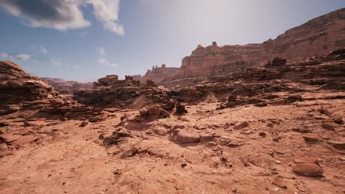 Uninhabited Desert Plain Featuring Craggy Outcrops and Hot Noon Illumination