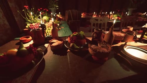 A Cozy Table Brimming with Festive Food and Drinks