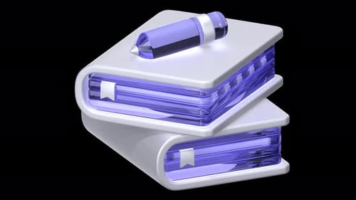 Glass creative book 3D Animation, Alpha Channel, Transparent Background