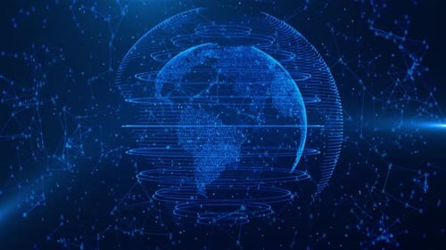 3D Global Animation Technology Earth Digital Connected Network Background Worldwide Big Data Cloud
