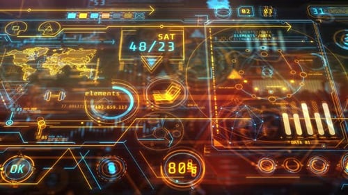 Animation With Infographics Flowing In Virtual Space