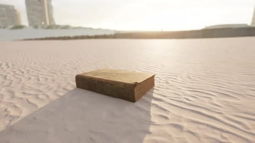 Libro antiguo en la playa de arena