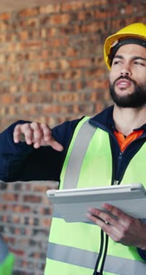 Architect, ideas and man with tablet, construction and planning for property development